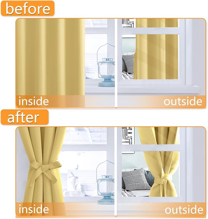 Room Darkening Curtains for Bedroom, 42 x 63 Inch, Light Yellow | Thermal - Image 4