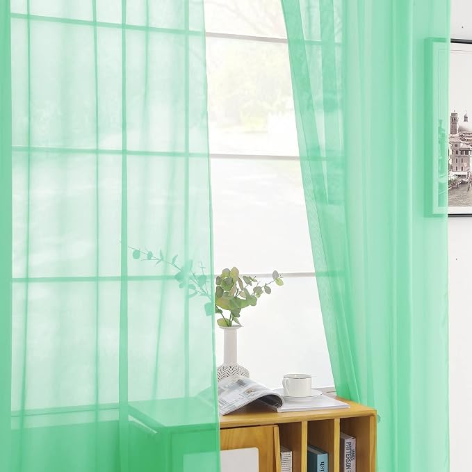 youleyar Solid Sheer Rod Pocket Curtain Voile Draperies 2 Panels White Beige - Image 4