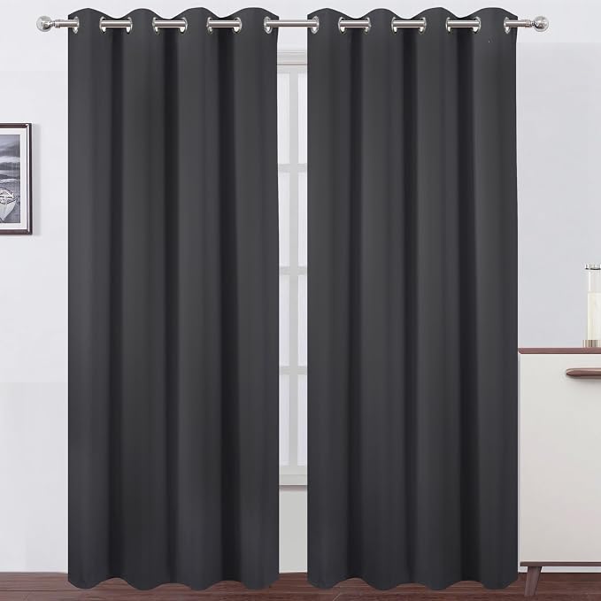 LEMOMO Blackout Curtains 52 x 108 inch/Dark Grey Curtains Set of 2 by Lemomo