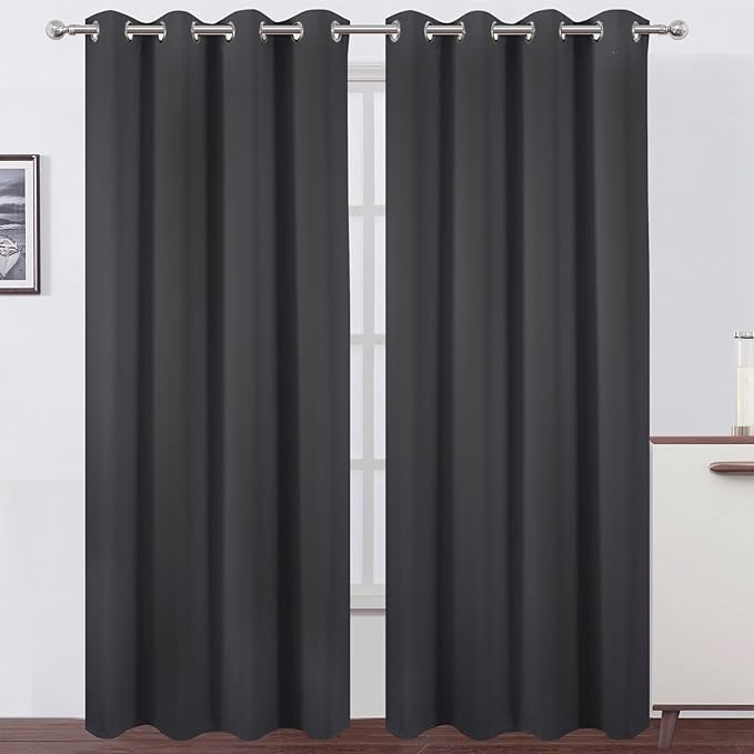 LEMOMO Dark Grey Thermal Blackout Curtains/52 x 95 Inch/Set of 2 Panels Room by Lemomo