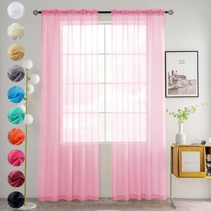 youleyar Solid Sheer Rod Pocket Curtain Voile Draperies 2 Panels White Beige by Youleyar