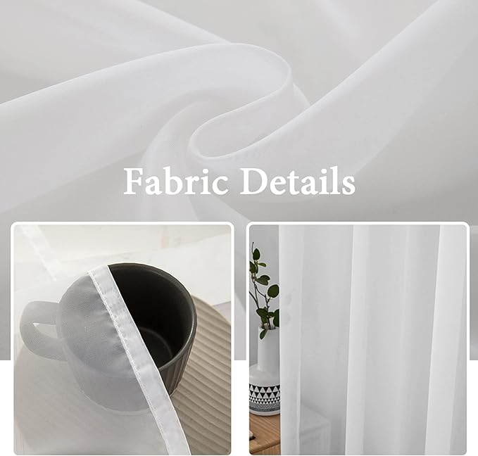 MIULEE 2 Panels Solid Color White Sheer Window Curtains Elegant Window Voile - Image 3