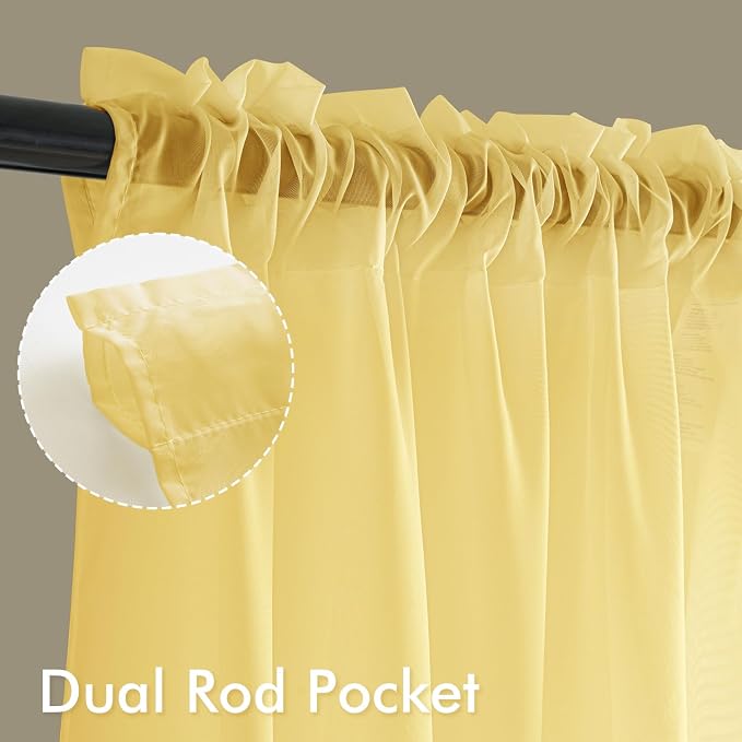 MIULEE Yellow Sheer Curtains 96 Inches Long 4 Panels 42 x 96 Inches | Light - Image 3