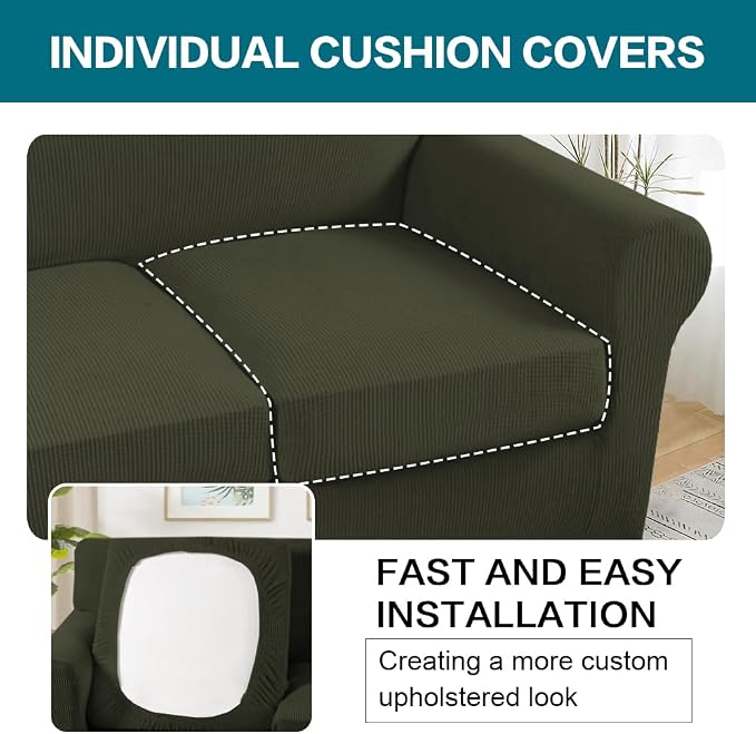 Turquoize 4 Piece Sofa Covers for 3 Cushion Couch Sofa Slipcover Soft Couch - Image 5