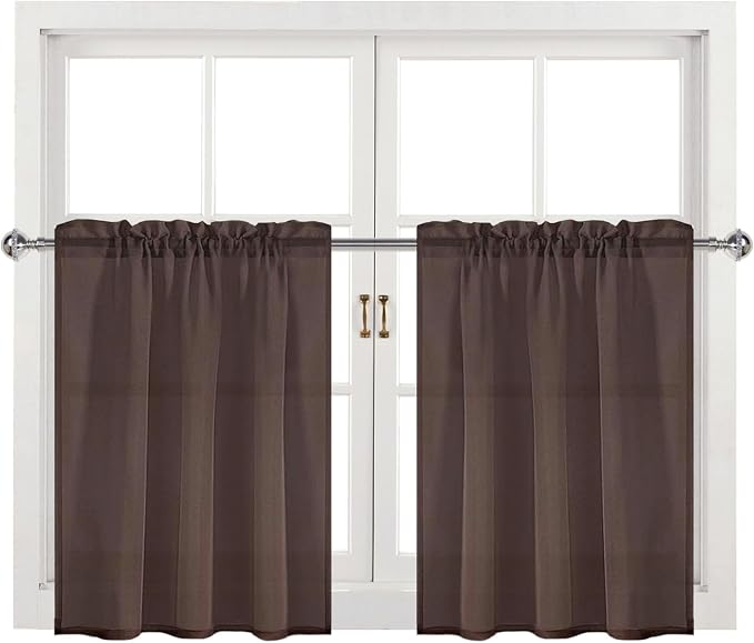 DWCN Brown Sheer Curtains for Kitchen Windows - Image 9