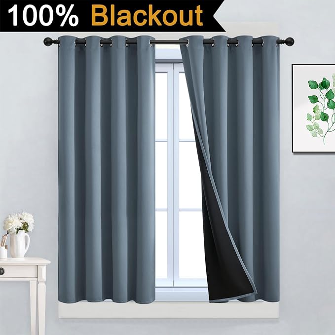 Yakamok 100% Blackout Lined Panels, Room Darkening Thermal Insulated Blackout - Image 2