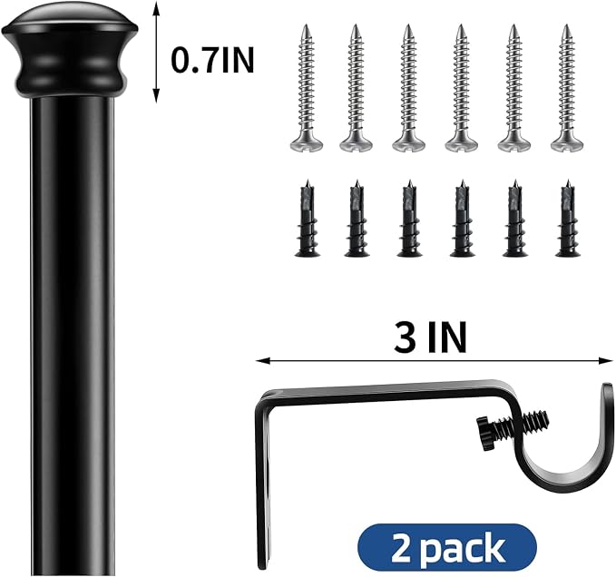 Small Curtain Rods for Windows 30" to 60" 5/8 Inch Standard Decorative Black - Image 4