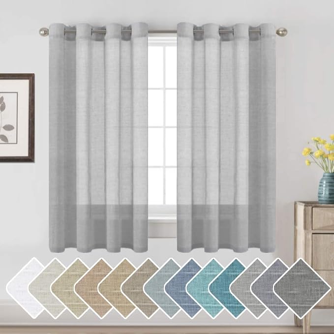H.VERSAILTEX Linen Curtains Natural Linen Semi-Sheer Curtains 2 Panels Nickel by HVERSAILTEX