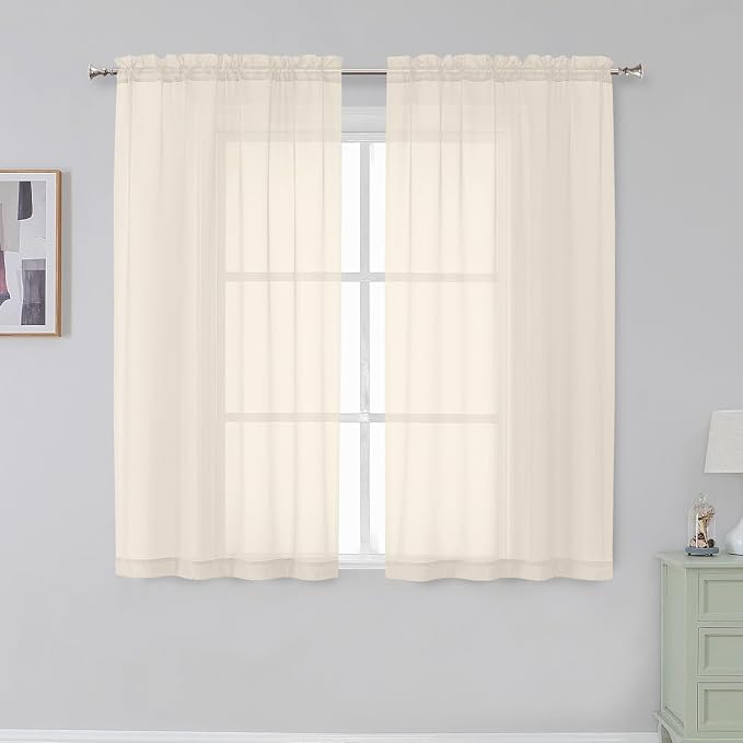Aiyufeng Cream Sheer Curtains 54 Inch Length 2 Panels Set by Aiyufeng