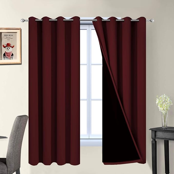 Yakamok 2 Thick Layers Completely Blackout Curtain Panels, Noise Reducing Drapes by Yakamok