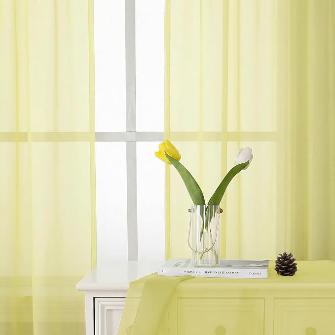 Lecloud Goose Yellow Sheer Curtains 54 Inch Length 2 Panels, Voile Light - Image 2
