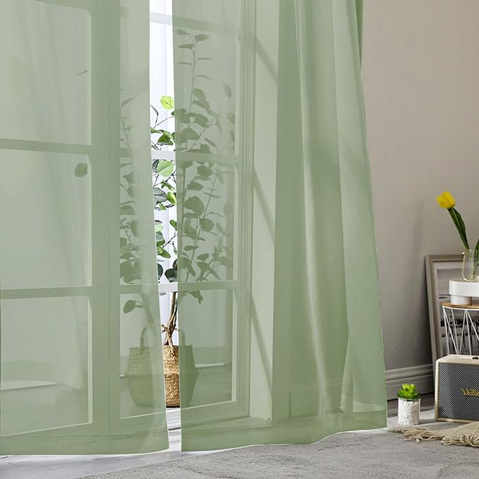 Extra Long Sheer Sage Green Curtains - Image 8