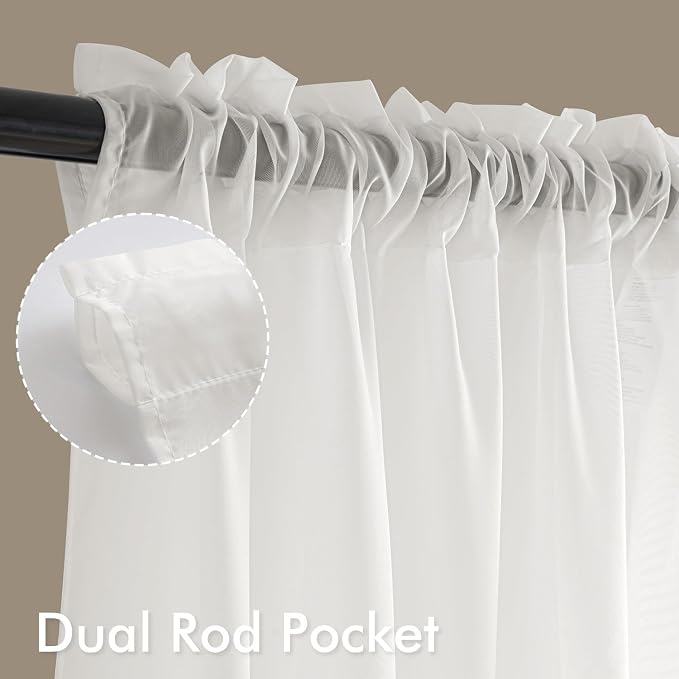 MIULEE Beige White Sheer Curtains 84 Inches Long 4 Panels 42 x 84 Inches | - Image 3
