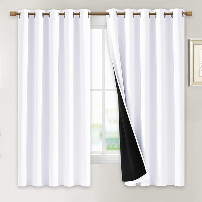 NICETOWN White 100% Blackout Lined Curtains, 2 Thick Layers Completely Blackout by NICETOWN