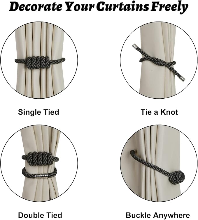 BEL AVENIR Magnetic Curtain Tiebacks, Decorative Drapery Holdbacks Modern Woven - Image 3