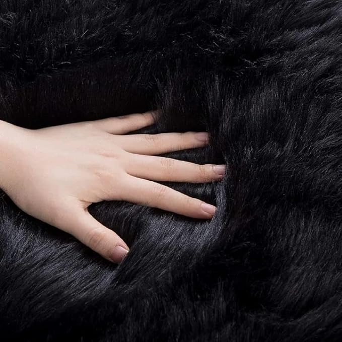 ORINOVA Black Shag Washable Furry Fur Area Rugs - Image 7