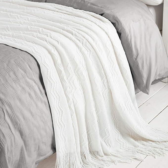 BOURINA Off White Throw Blanket 60x80 Inches Throw Textured Solid Soft Sofa - Image 6