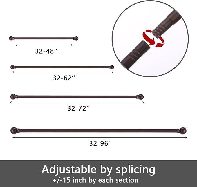GXOACKJ Curtain Rods for windows 48 to 84-93 inch, 5/8 inch Decorative Brown - Image 7