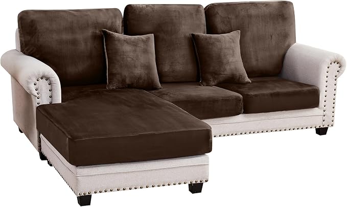 Couch Cover 3-Piece Elastic Velvet Couch Cushion Covers & Chaise Slipcovers by Taque
