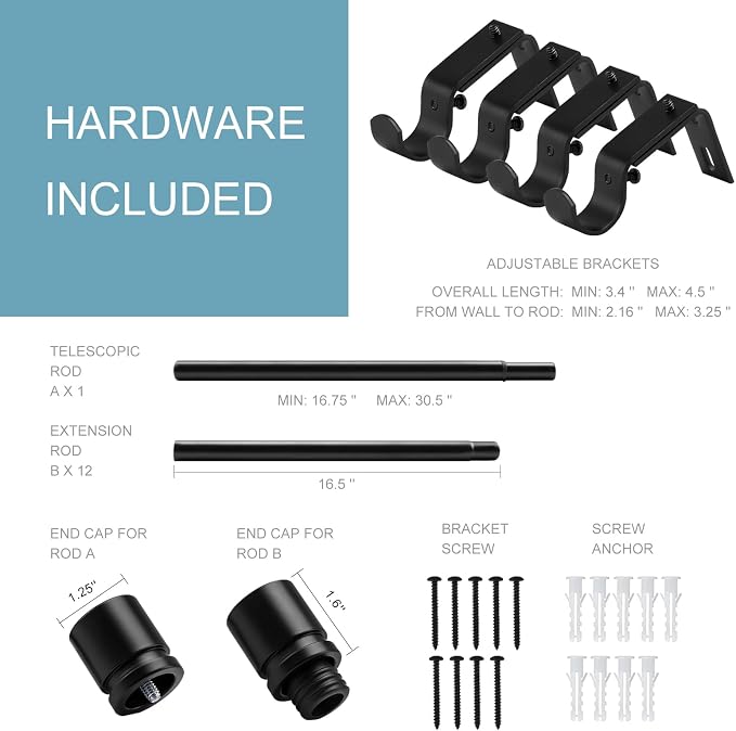 Byondeth Curtain Rods for Windows 16 to 200 Inches Adjustable Length 1 Inch - Image 4