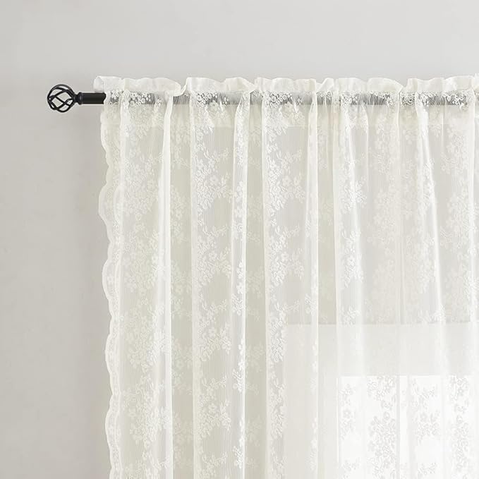 YJ YANJUN Vintage Lace Curtains 90 Inches Long - Image 3