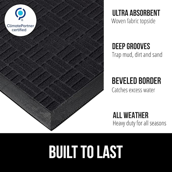 GORILLA GRIP 100% Waterproof All-Season WeatherMAX Doormat 35x23, US Designed - Image 2