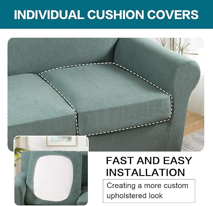 Turquoize 4 Piece Sofa Covers for 3 Cushion Couch Sofa Slipcover Soft Couch - Image 5