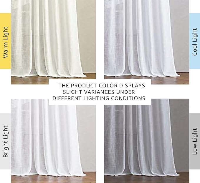 NICETOWN White Linen Sheer Curtains and Drapes 84 inches Long, Rod Pocket & - Image 3
