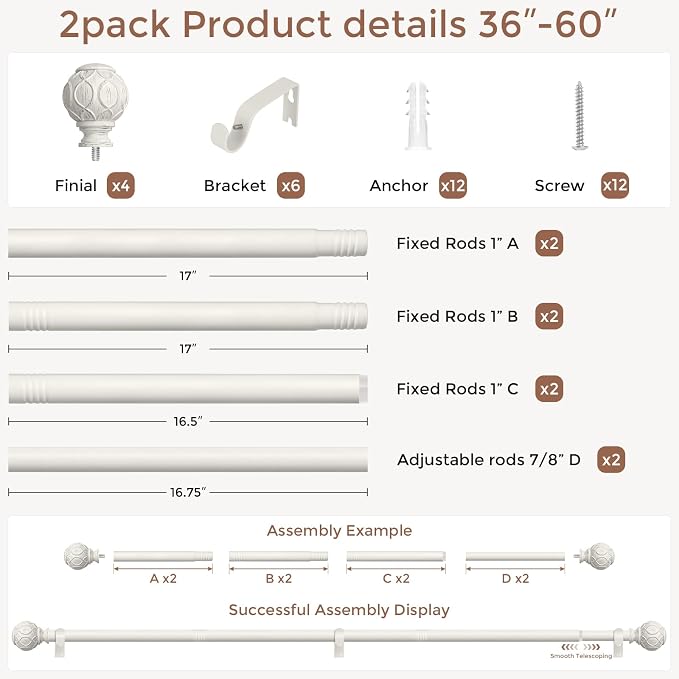 2 Pack Antique White Curtain Rods - Image 5