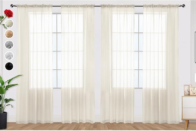 SpaceDresser Ivory Sheer Curtains 4 Panels Rod Pocket Semi-Sheer Curtain 108 by SpaceDresser