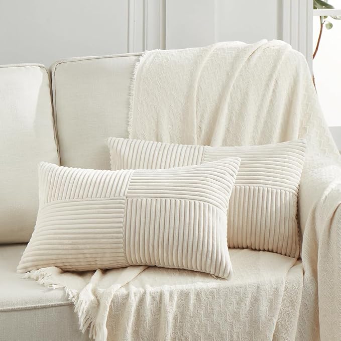 Fancy Homi 2 Packs Cream Lumbar Decorative Throw Pillow Covers 16x28 Inch by Fancy+Homi
