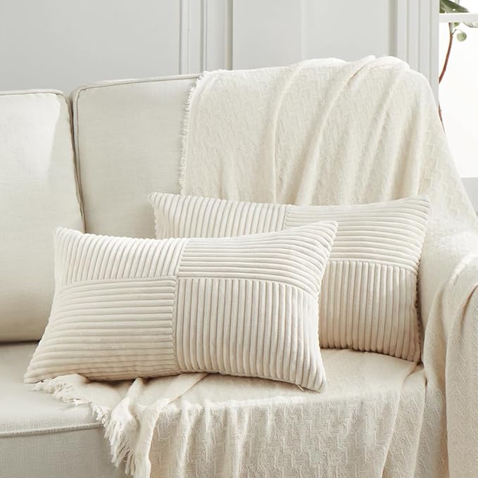 Fancy Homi 2 Packs Cream Lumbar Decorative Throw Pillow Covers 20x28 Inch by Fancy+Homi