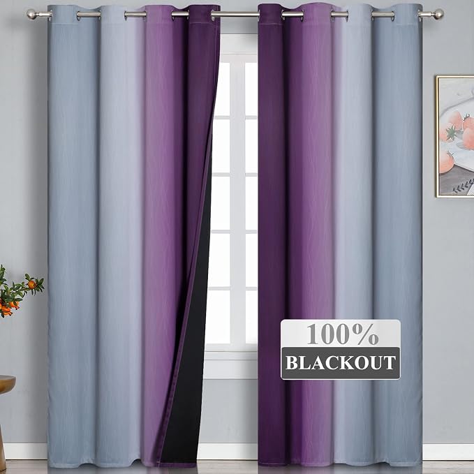 Estelar Textiler Grey and Purple Blackout Curtains - Image 2