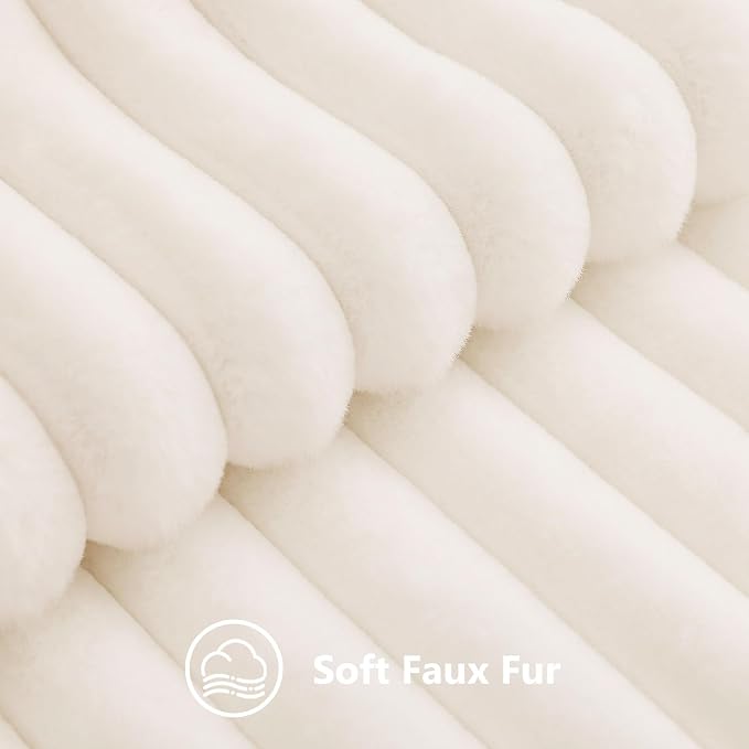 decorUhome Fall Faux Fur Throw Pillow Covers 12x12 Set of 2 Cream White | - Image 3