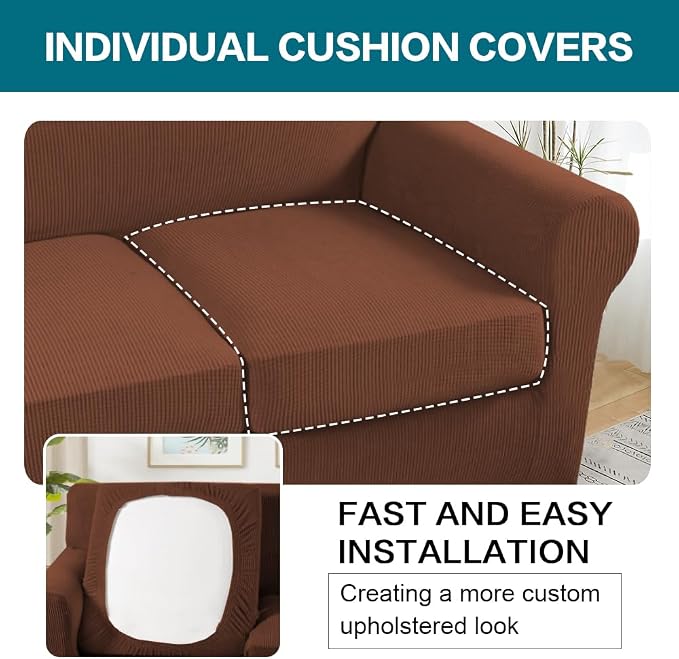 Turquoize 4 Piece Sofa Covers for 3 Cushion Couch Slipcover Soft Cover - Image 5