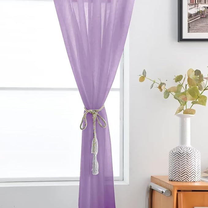 SpaceDresser Basic Rod Pocket Sheer Voile Window Curtain Panels Lavender 1 Pair - Image 4