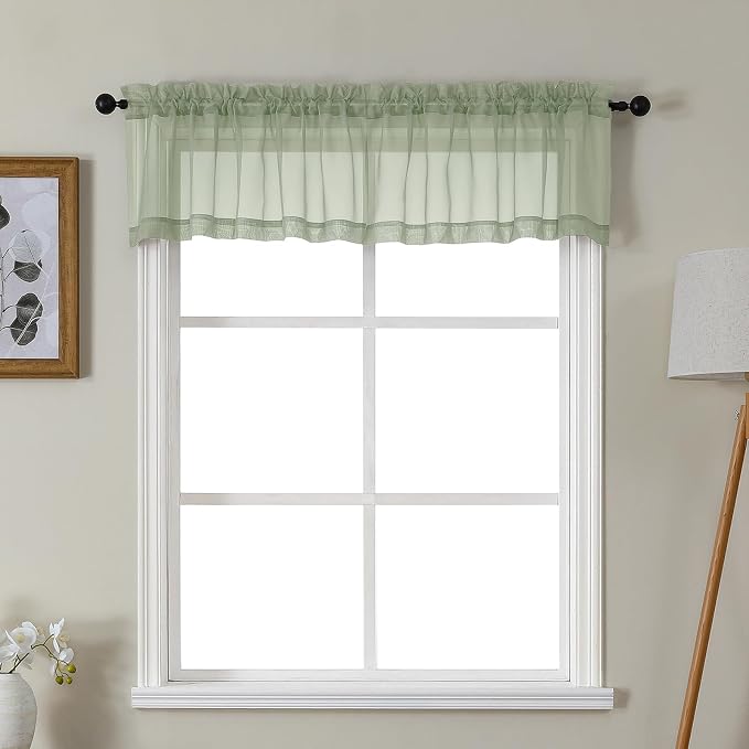 Gwine Sage Green Valances for Windows, Small Light Filtering Rod Pocket Cafe by Gwine