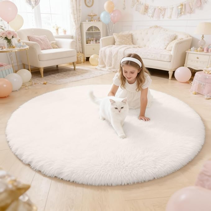OLANLY Ivory Round Rugs for Bedroom by OLANLY
