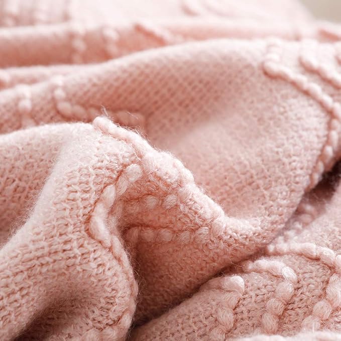 BOURINA Pink Throw Blanket 60x80 Inches Throw Textured Solid Soft Sofa Throw - Image 5