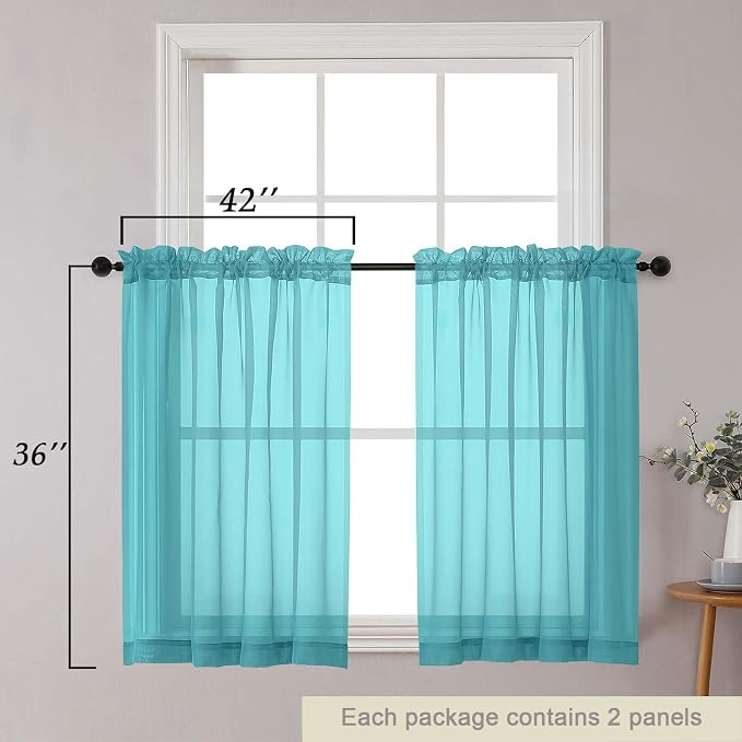 Cafe Curtains 36 Inch Length Tier 2 Pieces, Modern Soft Airy Sheer Kitchen - Image 2