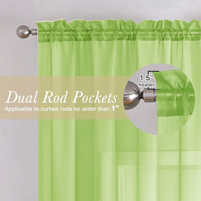 Lecloud Lime Sheer Curtains 63 Inch Length 2 Pcs, Lightweight Solid Transparent - Image 5