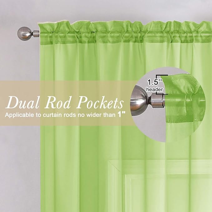Lecloud Lime Sheer Curtains 78 Inches Long 2 Panels, Rod Pockets Light - Image 5