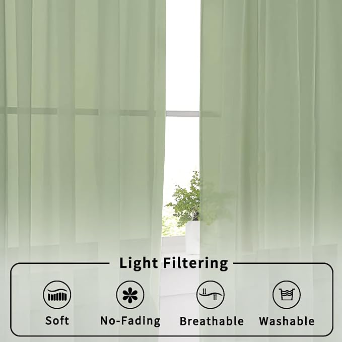 Aiyufeng Sage Green Sheer Curtains 36 inches Long 2 Panels, Rod Pocket - Image 7