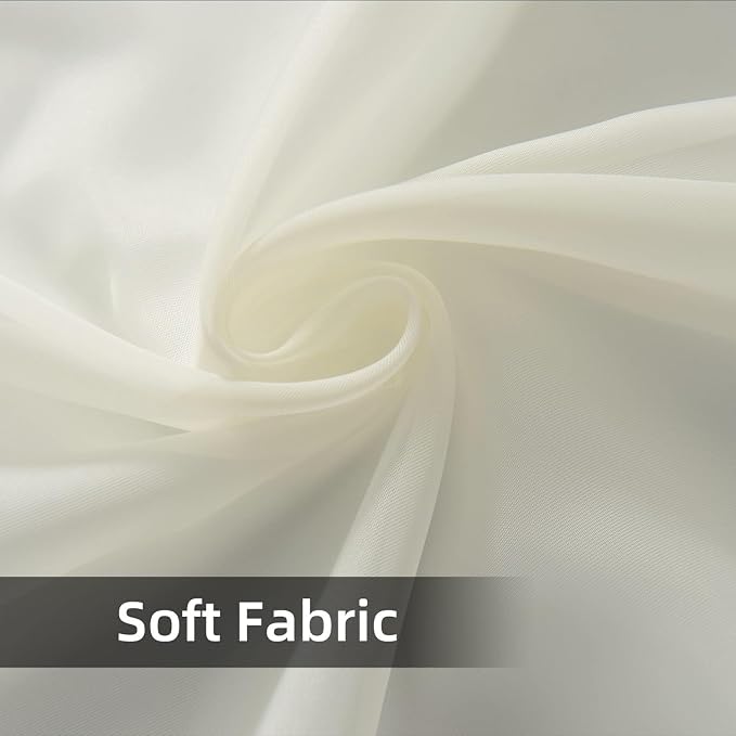 youleyar Solid Sheer Rod Pocket Curtain Voile Draperies 2 Panels Ivory Beige - Image 7