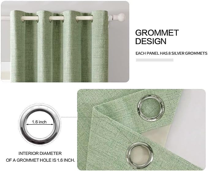 MIULEE Linen Texture Curtains, 2 Panels Sage Green, Room Darkening, Living Room - Image 4