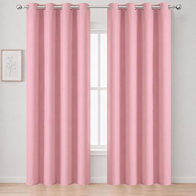 Blackout Curtains 52 x 120 Inch Long Pink Curtains Set of 2 Panels Room by Lemomo