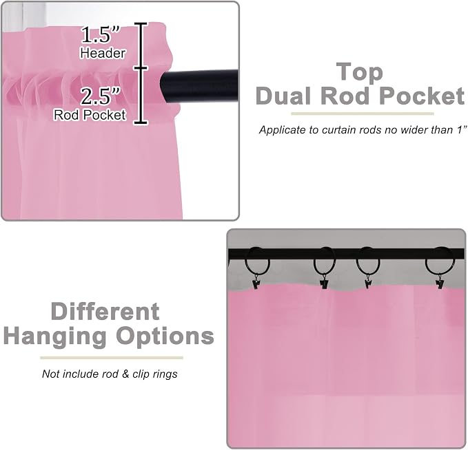 Sheer Pink Curtains for Bedroom Living Room 54 Inch Length 2 Panels Set - Image 4