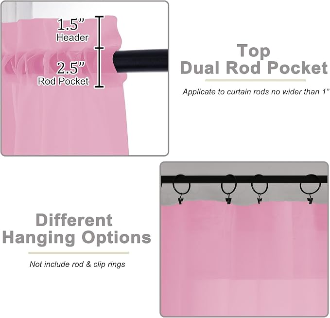 Pink Sheer Curtains for Bedroom Living Room 45 Inch Length 2 Panels, Soft Airy - Image 4