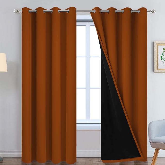 Yakamok Orange 100% Blackout Curtains, Total Blackout Lined Curtain Panels by Yakamok