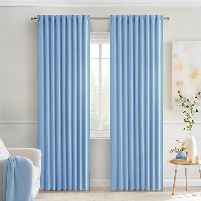 MIULEE Sky Blue Back Tab Blackout Curtains 84 Inch Length 2 Panels Set by MIULEE